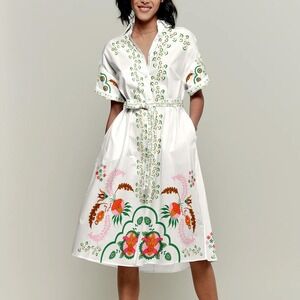 Tucker NYC The Sarah Shirtdress Ecru Dutch Blossoms Womens XL Cotton Boho Midi